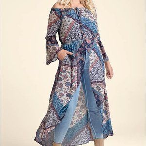Venus Off-The-Shoulder Maxi breezy Top, Plus Size 24, Boho